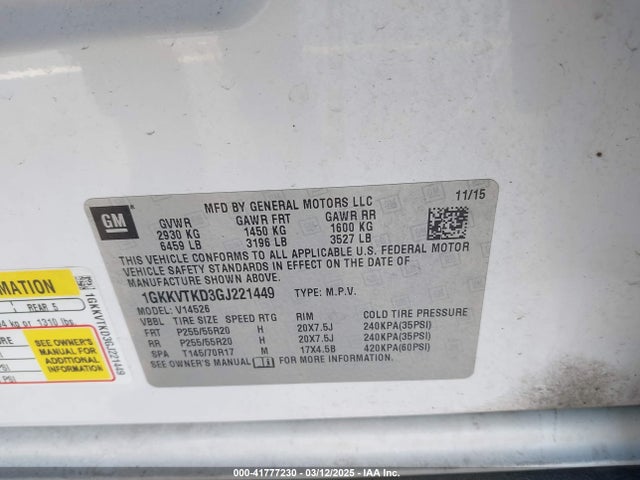 1GKKVTKD3GJ221449 GMC Acadia Denali