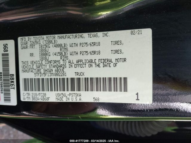 5TFDY5F13MX002281 Toyota Tundra Sr5