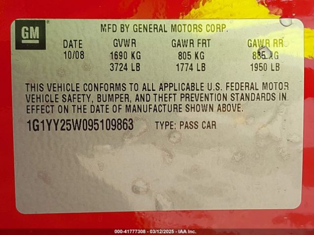 2009 CHEVROLET CORVETTE 1G1YY25W095109863 Photo 8