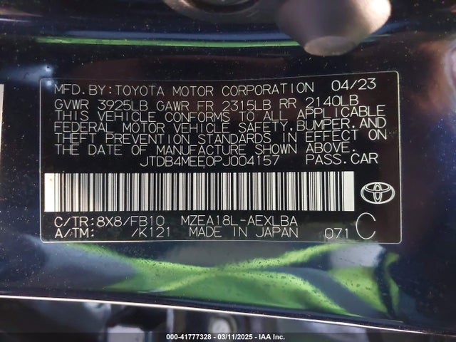 JTDB4MEE0PJ004157 Toyota COROLLA LE