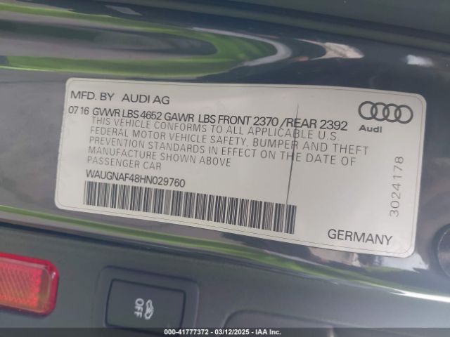 WAUGNAF48HN029760 Audi A4 2.0t Premium