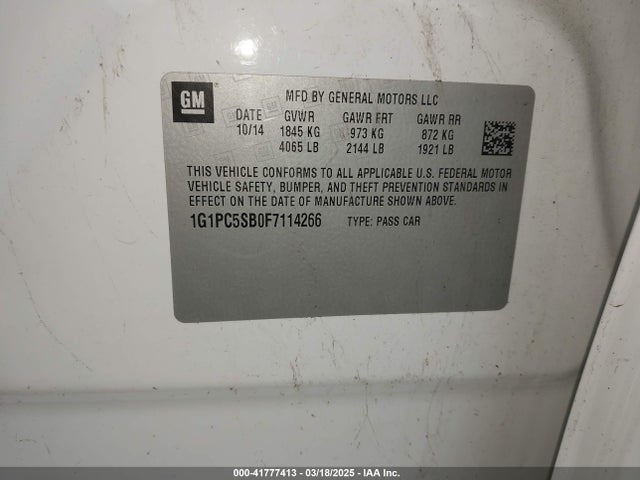 1G1PC5SB0F7114266 Chevrolet Cruze 1lt Auto