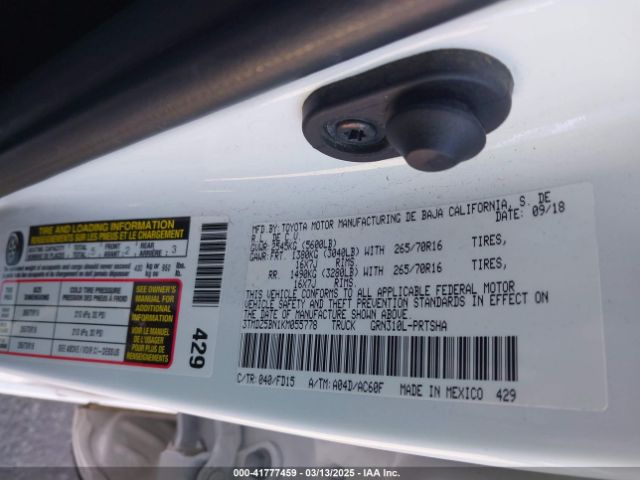 3TMDZ5BN1KM055778 Toyota Tacoma Trd Off Road