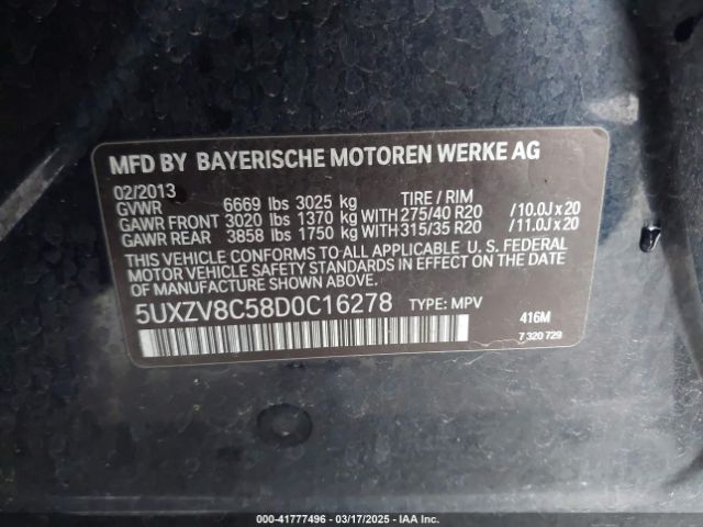 2013 BMW X5 5UXZV8C58D0C16278 Photo 8