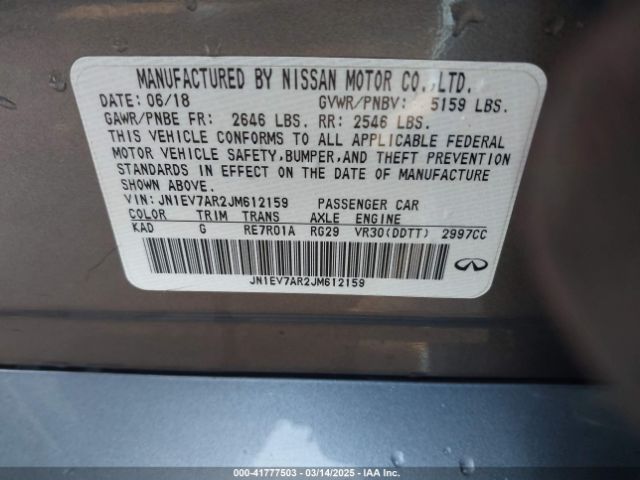 JN1EV7AR2JM612159 Infiniti Q50 3.0t Luxe