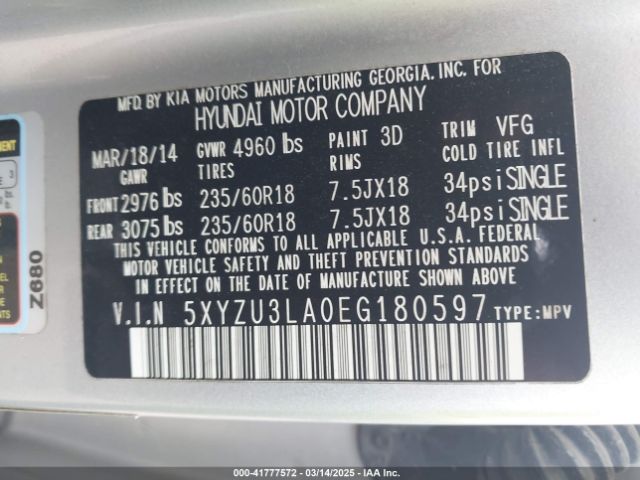 5XYZU3LA0EG180597 Hyundai Santa Fe Sport 2.0l Turbo