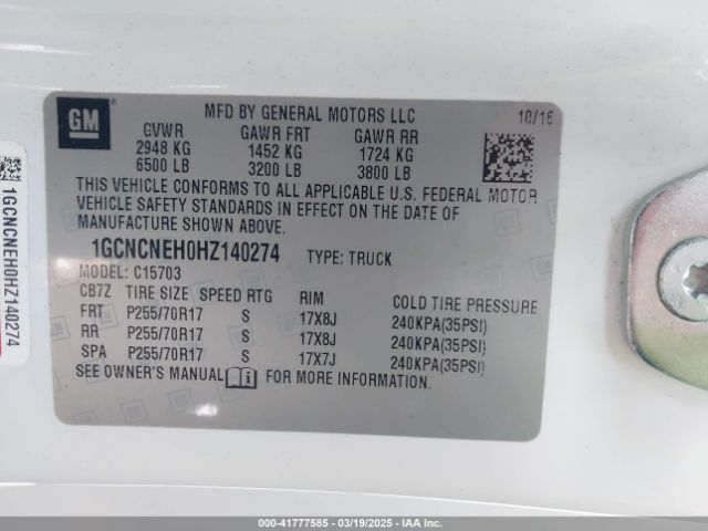 1GCNCNEH0HZ140274 Chevrolet Silverado 1500 Wt