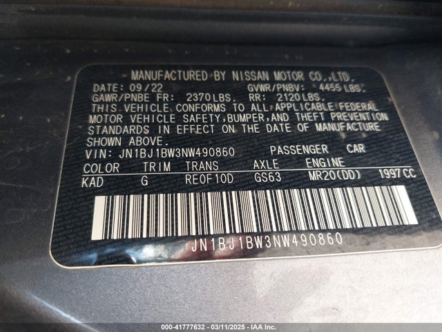 JN1BJ1BW3NW490860 Nissan Rogue Sport Sv Awd Xtronic Cvt