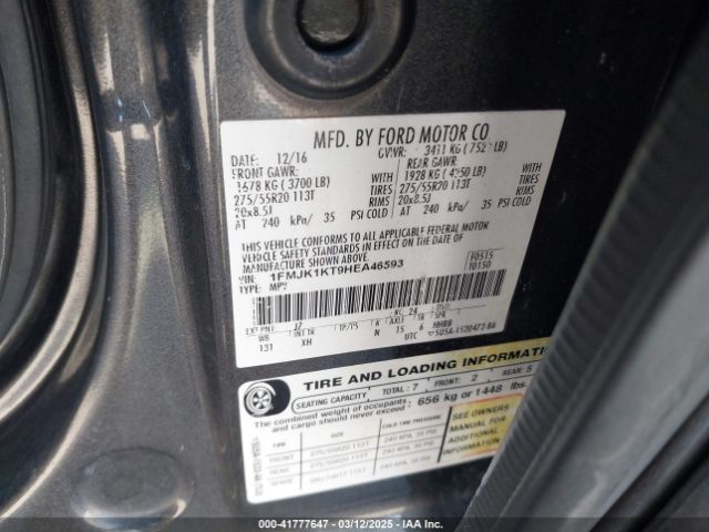 1FMJK1KT9HEA46593 Ford Expedition El Limited