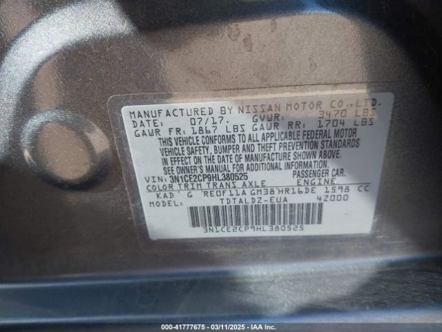 3N1CE2CP9HL380525 Nissan Versa Note Sv