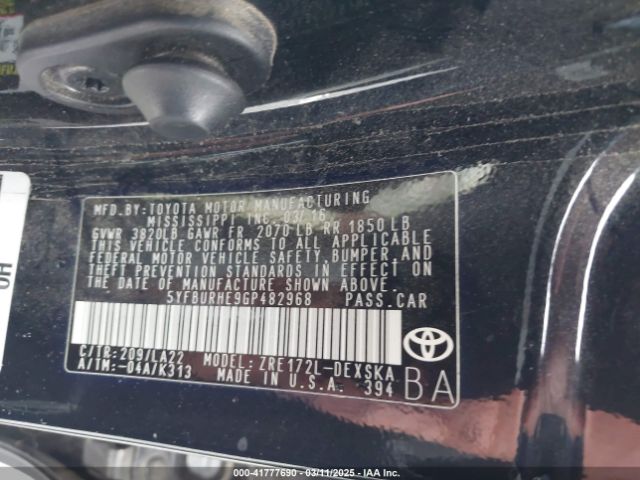 5YFBURHE9GP482968 Toyota Corolla S Premium