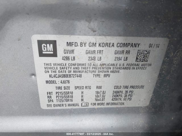 KL4CJASB0EB727448 Buick Encore