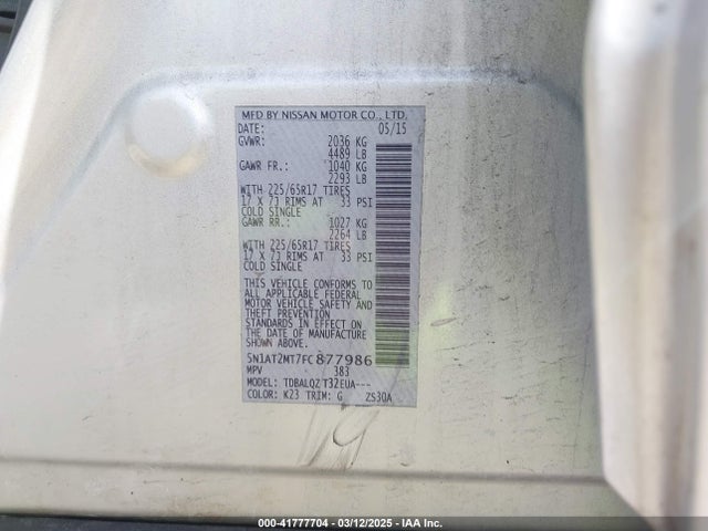 Nissan ROGUE SV 2015 5N1AT2MT7FC877986 Image 9