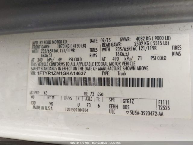 1FTYR1ZM1GKA14637 Ford Transit-250