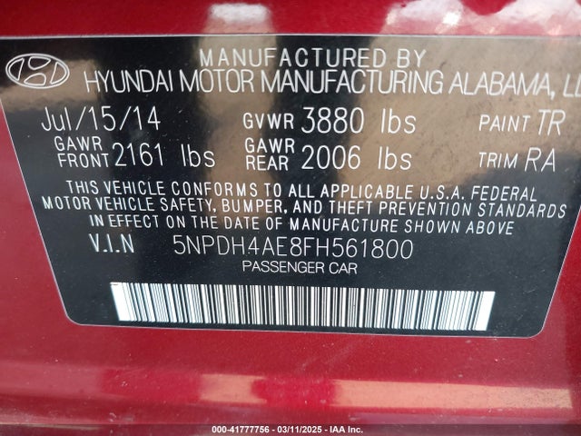 Hyundai ELANTRA SE 2015 5NPDH4AE8FH561800 Image 9