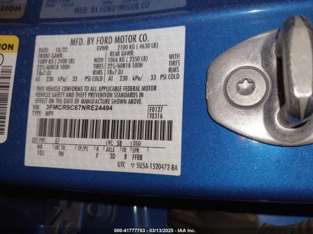 3FMCR9C67NRE24494 Ford Bronco Sport Outer Banks
