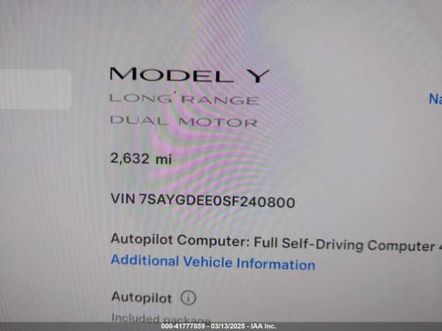 7SAYGDEE0SF240800 Tesla Model Y Long Range Dual Motor All-wheel Drive