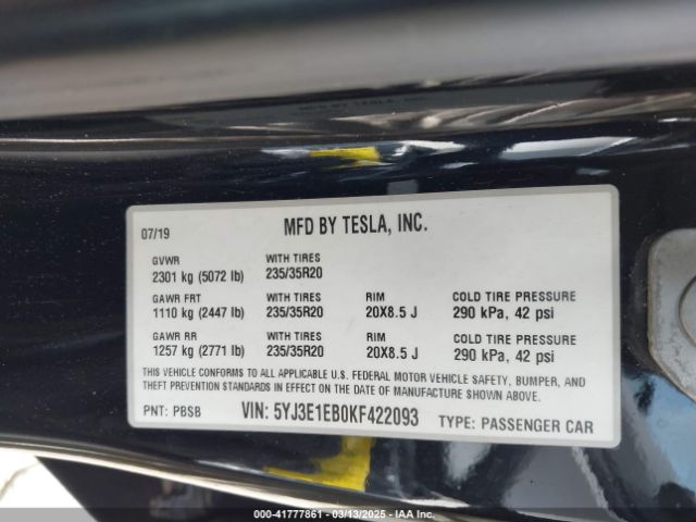 2019 TESLA MODEL 3 5YJ3E1EB0KF422093 Photo 8