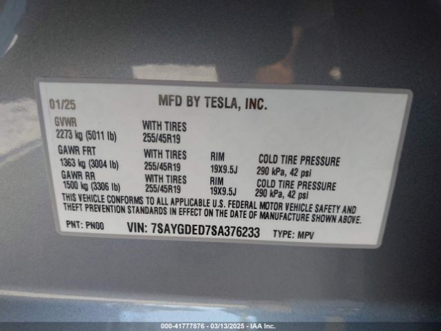7SAYGDED7SA376233 Tesla Model Y Long Range Dual Motor All-wheel Drive