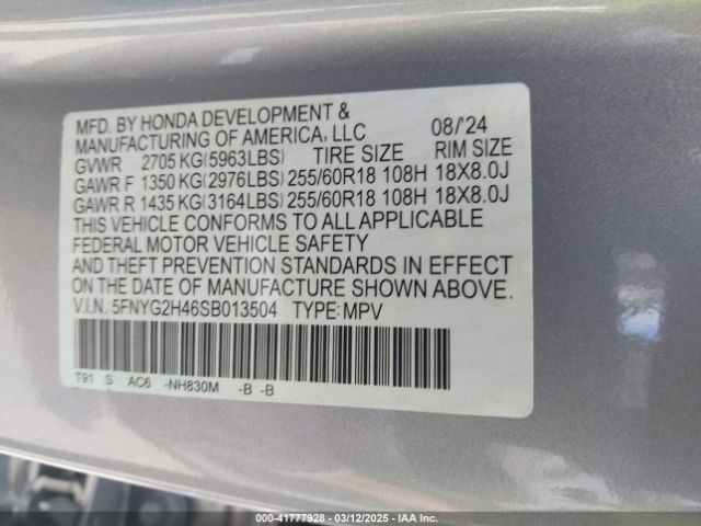 5FNYG2H46SB013504 Honda Pilot Ex-l