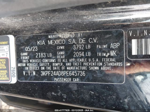 3KPF24AD8PE645736 KIA FORTE LX