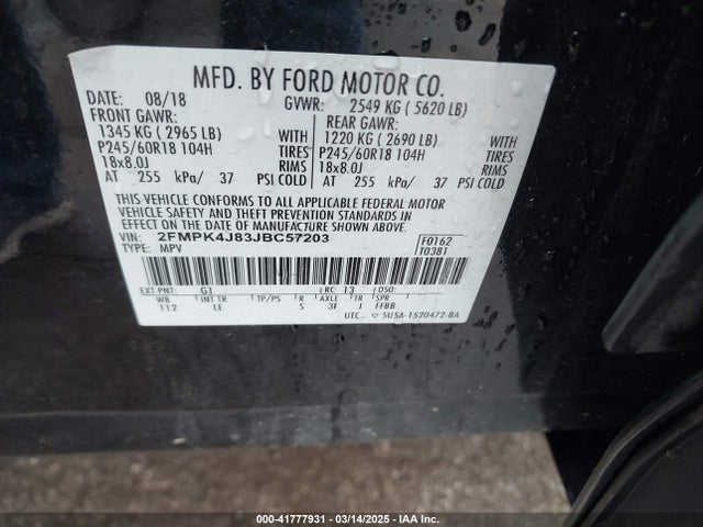Ford EDGE SEL 2018 2FMPK4J83JBC57203 Image 9