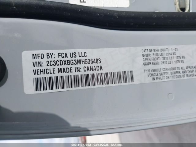 2C3CDXBG3MH536483 Dodge Charger Sxt Rwd