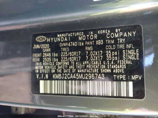 KM8J2CA45MU296743 Hyundai TUCSON SE