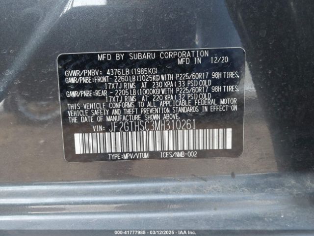 JF2GTHSC3MH310261 Subaru Crosstrek Sport