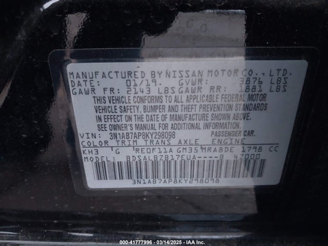 Nissan SENTRA S 2019 3N1AB7AP8KY298098 Image 9