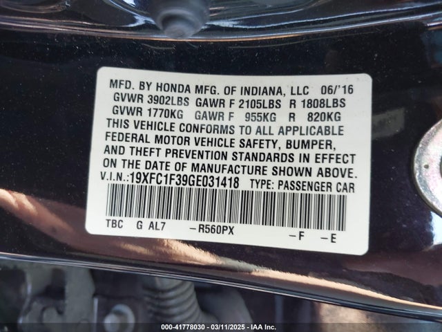 19XFC1F39GE031418 Honda Civic Ex-t