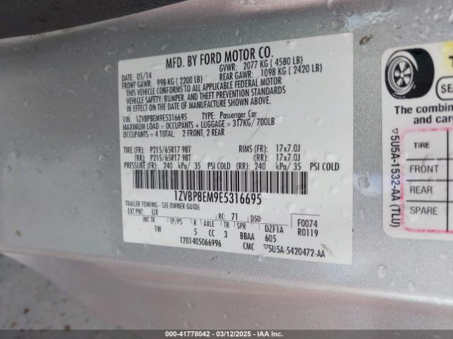 2014 FORD MUSTANG 1ZVBP8EM9E5316695 Photo 8