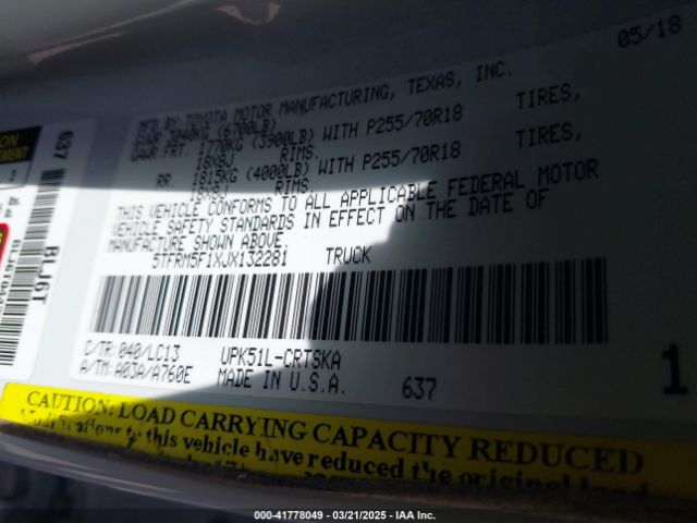 5TFRM5F1XJX132281 Toyota Tundra Sr 4.6l V8