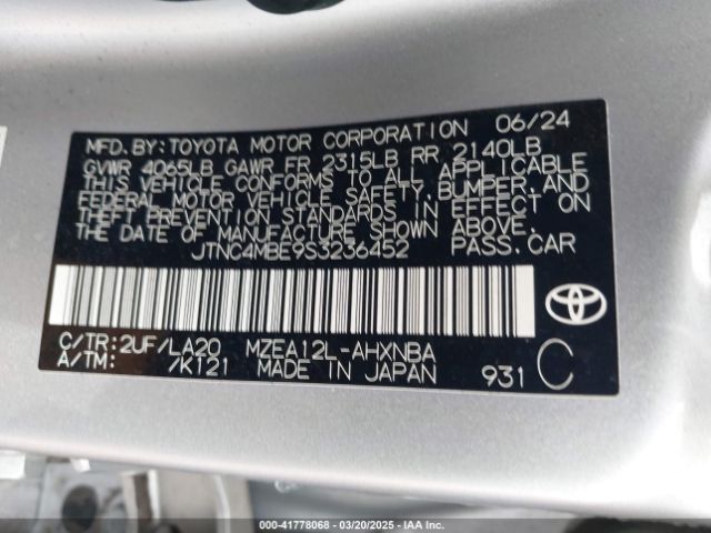 JTNC4MBE9S3236452 Toyota Corolla Xse