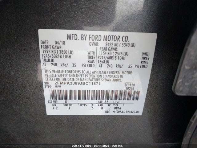 Ford EDGE SEL 2018 2FMPK3J89JBC11871 Image 9