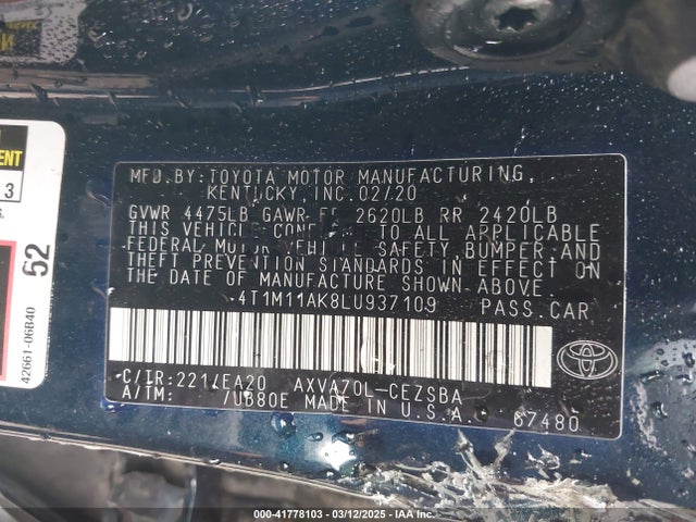 4T1M11AK8LU937109 Toyota CAMRY SE