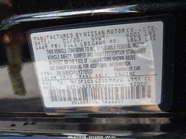 3N1AB8CV6LY215500 Nissan Sentra Sv Xtronic Cvt