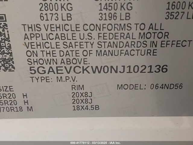 5GAEVCKW0NJ102136 Buick Enclave Awd Avenir