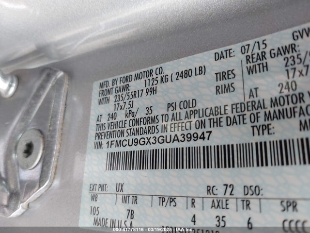 1FMCU9GX3GUA39947 Ford 2016