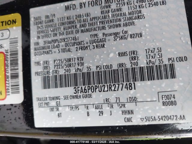 3FA6P0PU2JR277481 Ford Fusion Energi Se Luxury