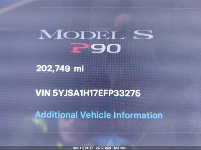 5YJSA1H17EFP33275 Tesla Model S P85