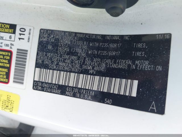 5TDKZ3DC9HS797877 Toyota Sienna Le 8 Passenger