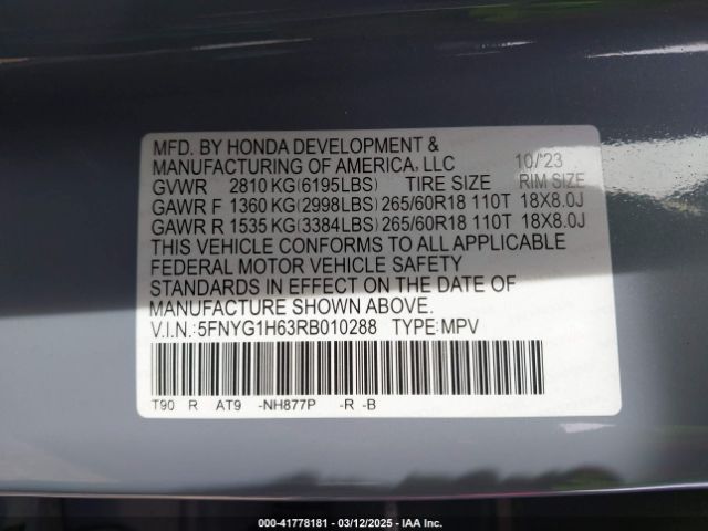 5FNYG1H63RB010288 Honda Pilot Trailsport