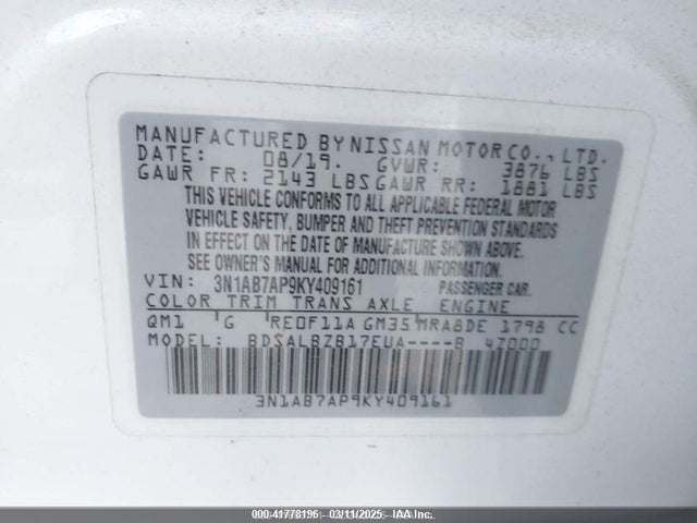 Nissan SENTRA S 2019 3N1AB7AP9KY409161 Image 9