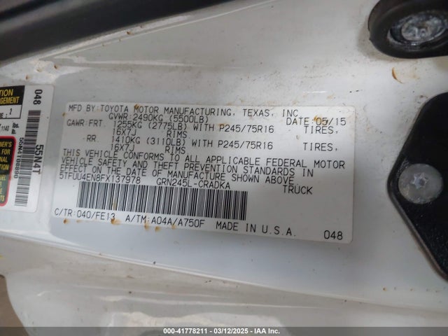 Toyota Tacoma Base V6 2015 5TFUU4EN8FX137978 Image 9
