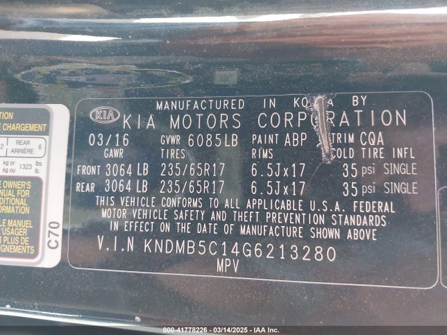 KNDMB5C14G6213280 KIA SEDONA LX
