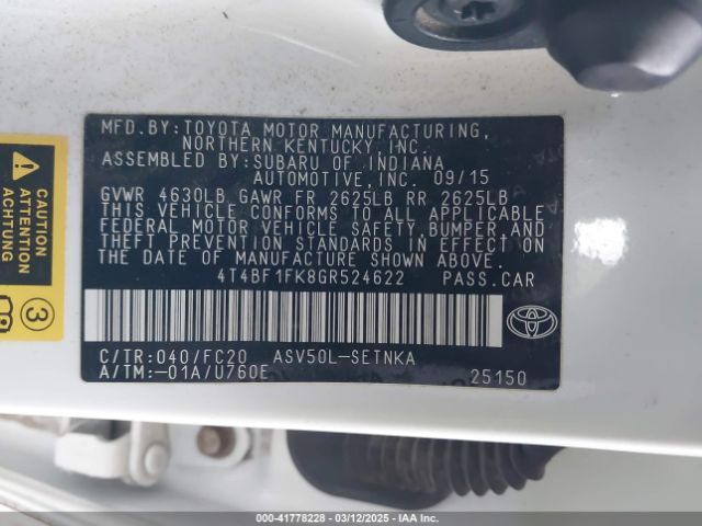 4T4BF1FK8GR524622 Toyota CAMRY LE