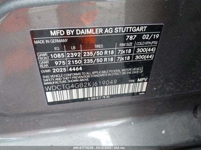 WDCTG4GB2KJ619049 Mercedes-Benz Gla 250 4matic