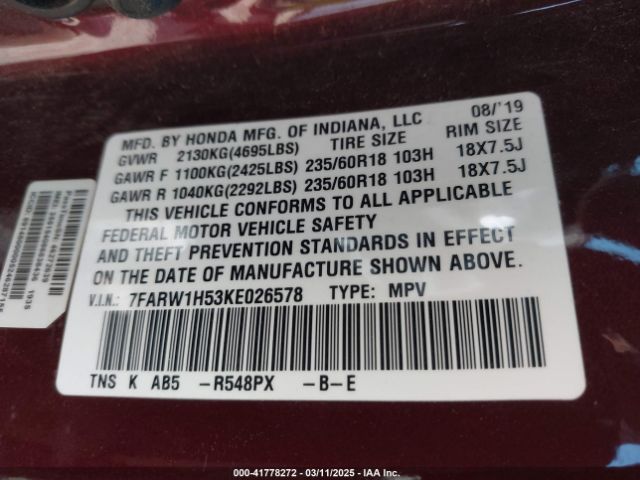7FARW1H53KE026578 Honda CR-V EX