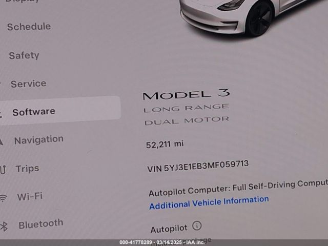 5YJ3E1EB3MF059713 Tesla Model 3 Long Range Dual Motor All-wheel Drive